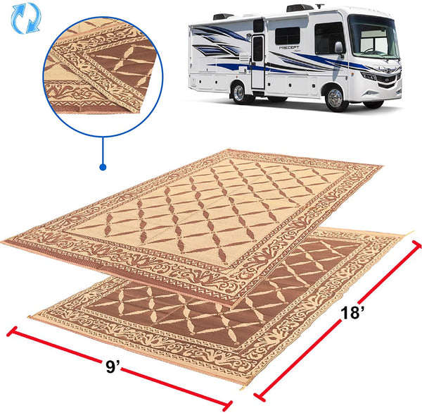 EasyGo Products Rv Camping Mats - 9'X 18' Large outdoor Patio Mat - Reversible Rv Mat - Floor Mat