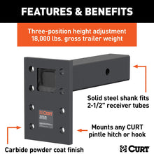 CURT 48329 Adjustable Pintle Mount for 2-1/2-Inch Hitch Receiver, 18,000 lbs, 6-1/2-Inch Drop, 8-Inch Length