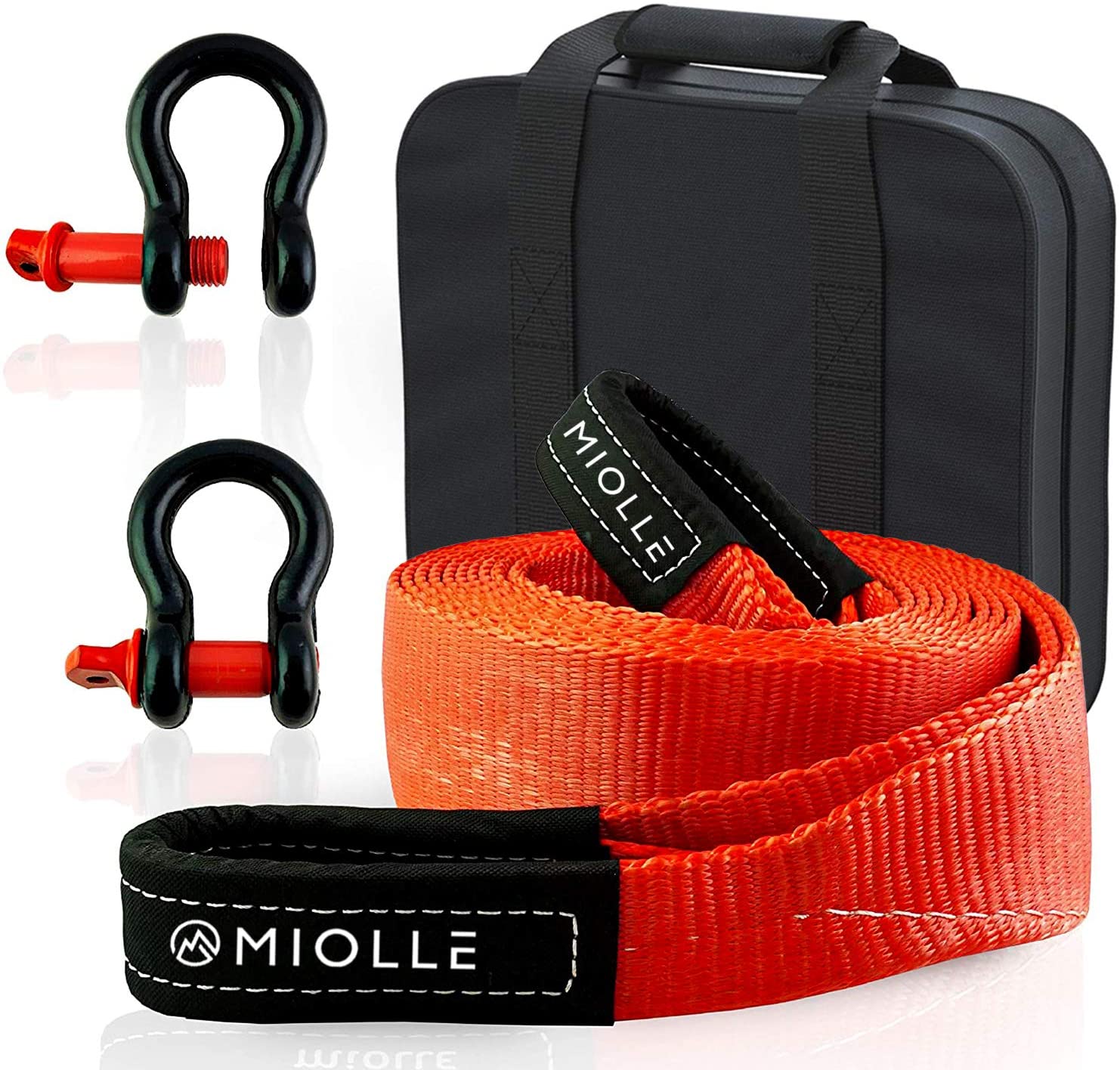 Miolle Offroad Recovery Set Tow Strap 2”x20’ (20990lb) - Lab Tested MBS Tow Rope for Small Vehicles, ATV, UTV, Snowmobile (2 inch x 20 foot)