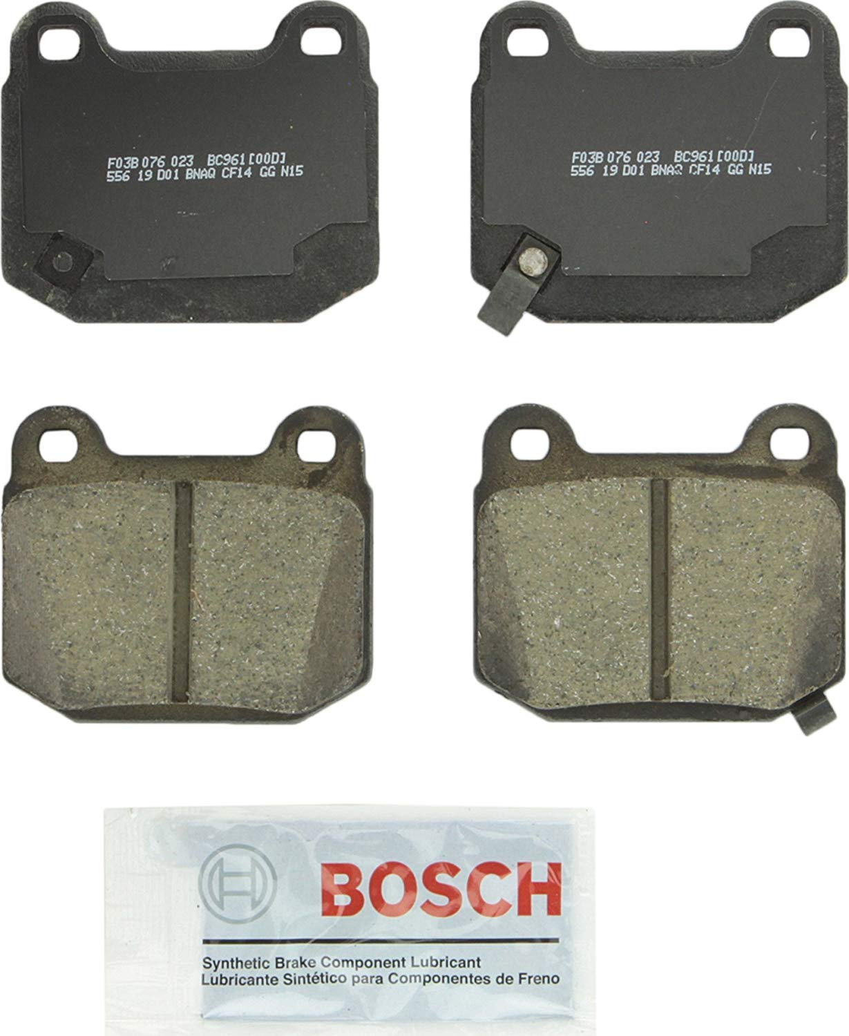 Bosch BC961 QuietCast Premium Ceramic Disc Brake Pad Set For Infiniti: 2003-2005 G35; Mitsubishi: 2003-2006 Lancer; Nissan: 2003-2008 350Z; Subaru: 2017 BRZ, 2004-2014 Impreza, 2015-2017 WRX STI; Rear