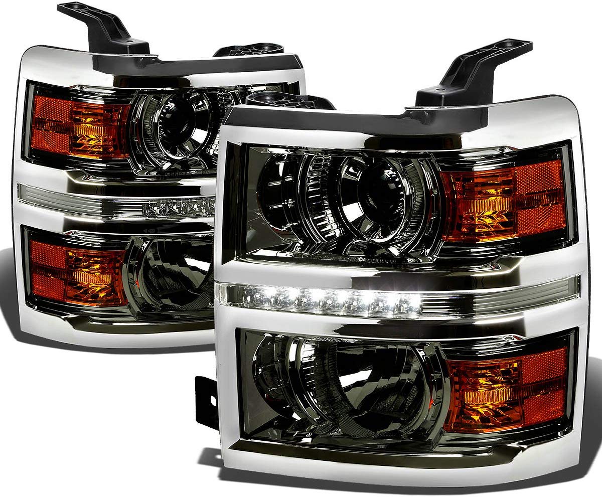 Smoked Lens Amber Corner Projector LED DRL Headlight Headlamp for Chevy Silverado 1500 14-15