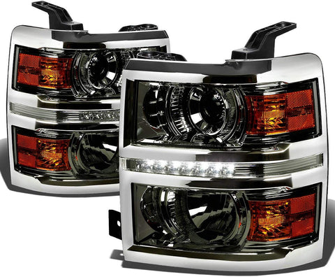 Smoked Lens Amber Corner Projector LED DRL Headlight Headlamp for Chevy Silverado 1500 14-15