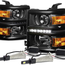 For Chevy Silverado GMT K2XX Black Housing Projector LED Headlight W/Amber Signal + H1 LED Conversion Kit