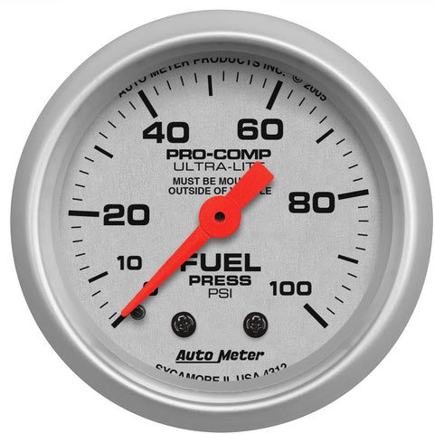 Auto Meter 4312 Ultra-Lite Mechanical Fuel Pressure Gauge Regular, 2-1/16
