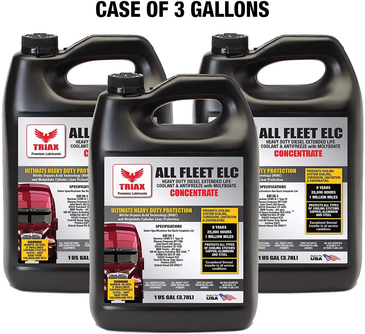 Triax All Fleet HD ELC - COOLANT/Antifreeze - Diesel Extreme HD 1 Million Mile| 8 Year | 20,000 HRS | CAT EC-1 | Concentrate (1 GAL (Pack of 3))