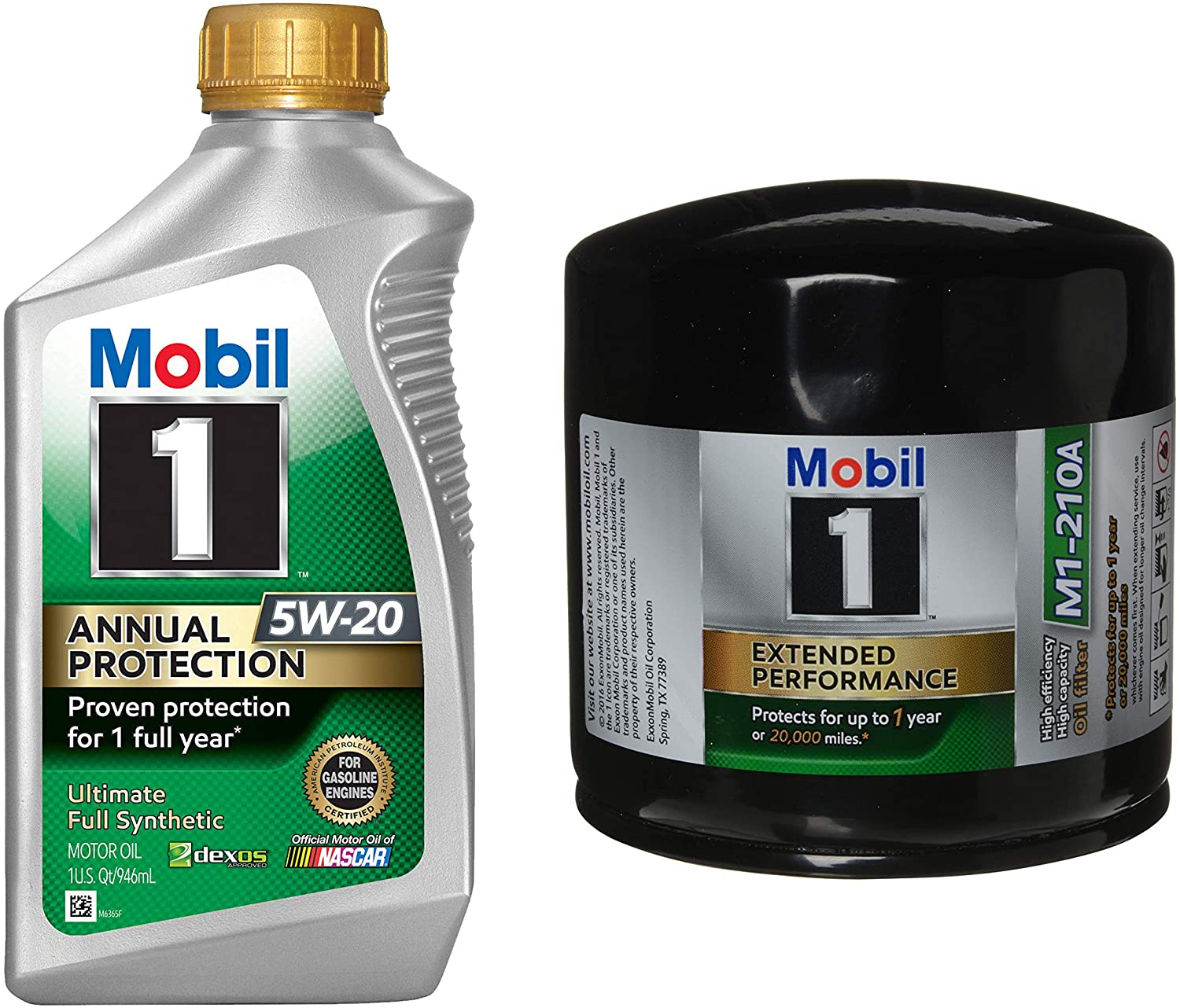 Mobil 1 Annual Protection Synthetic Motor Oil 5W-20, 1-Quart, Single Bundle M1-210A Extended Performance Oil Filter