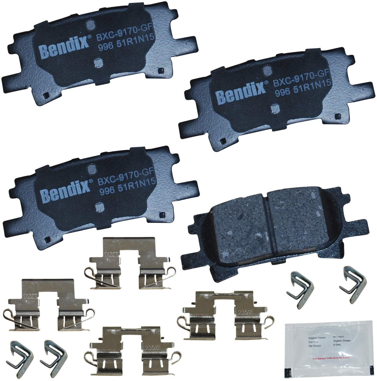 Bendix CFC996 Premium Copper Free Ceramic Brake Pad (with Installation Hardware Rear)