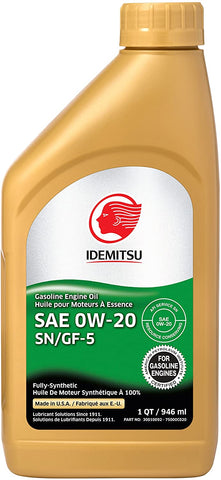 Idemitsu 30010092-75000C020 Full Synthetic 0W-20 Engine Oil (SN/GF-5-1 Quart), 32. Fluid_Ounces