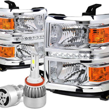 For Chevy Silverado Pair of GMT K2XX Chrome Housing LED Headlight W/Amber Signal + H8 LED Conversion Kit W/Fan