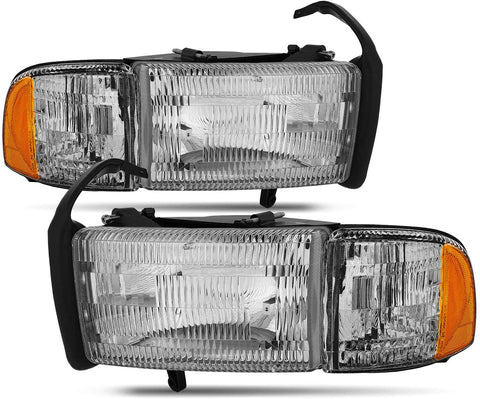 For Dodge Ram Pickup 1500 2500 3500 Headlights w/Corner Replacement Driver + Passenger Side Pair Set