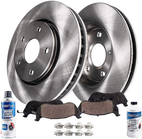 Detroit Axle - Pair (2) Front Disc Brake Kit Rotors w/Ceramic Pads w/Hardware & Brake Kit Cleaner & Fluid for 96-99 Ford Taurus SHO - [01-07 Taurus] - 01-05 Mercury Sable - [95-02 Lincoln Continental]