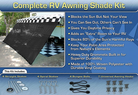 EZ Travel Collection RV Awning Shade Complete Kit 8'x20' (Black)