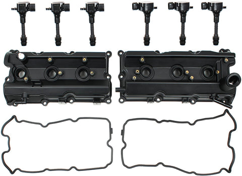 Left & Right Engine Valve Cover w/Gasket & Ignition Coil Set COMPATIBLE WITH Nissan 350Z Infiniti FX35 G35 M35 3.5L DOHC