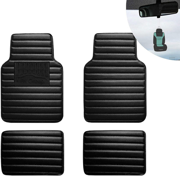 FH Group 12001 Luxury All-Season Heavy Duty Faux Leather Car Floor Mats Stripe Design w. High Tech 3-D Anti-Skid/Slip Backing, Brown Color w. Gift-Universal fit for Cars, auto, Trucks, SUV