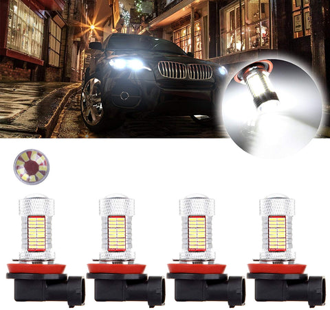 SCITOO White H11 LED Bulbs 81SMD LED Lights with Projector for Fog Light Plug and Play Style,4Pcs