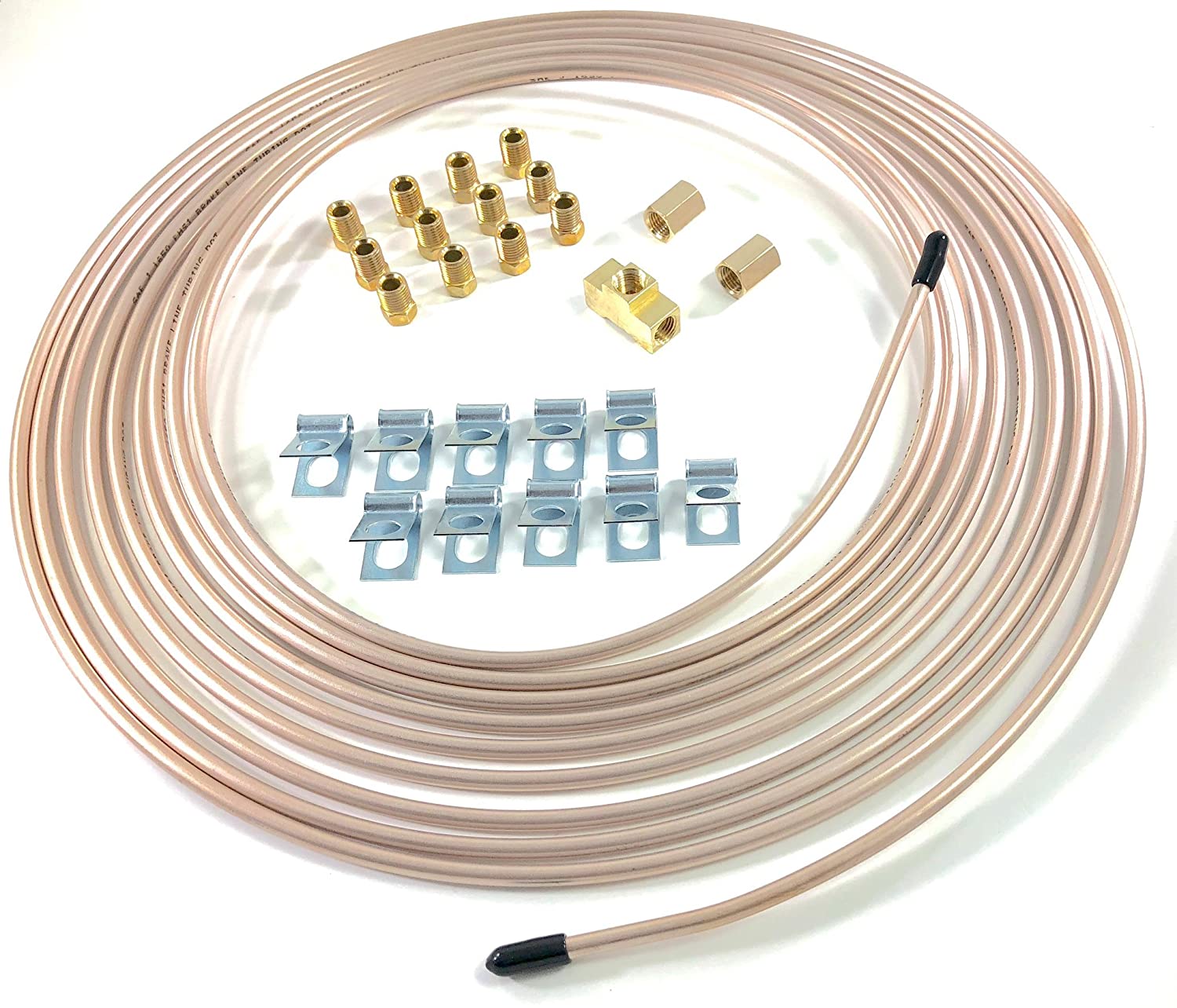 25 ft of 3/16 Cupronickel Brake Line W/Unions, Clips, Fittings, Tee