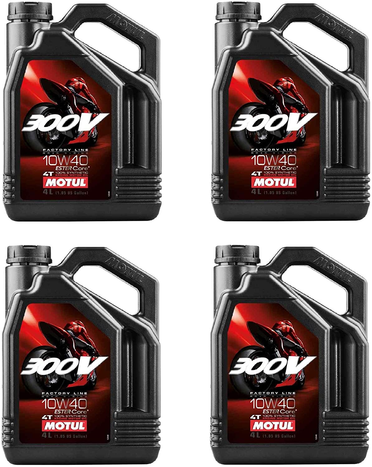 Motul 104121 Set of 4 300V Road Racing 10W-40 Motor Oil 1-Gallon Bottles