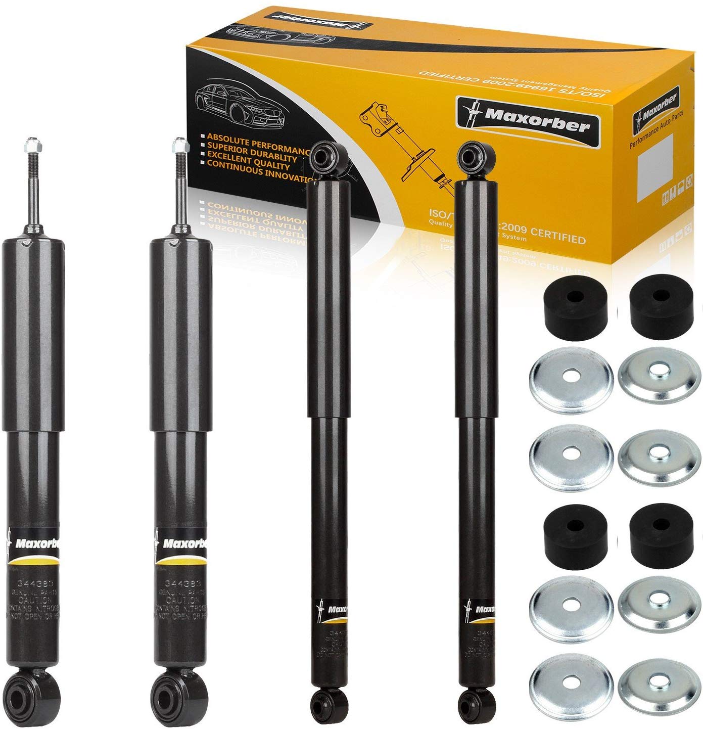 Maxorber Full Set Shocks Struts Absorber Compatible with Chevy Silverado,GMC Sierra 1500 HD 01-07 Replacement for Silverado Sierra 2500 HD 99-10 Shock Set 344383 344385