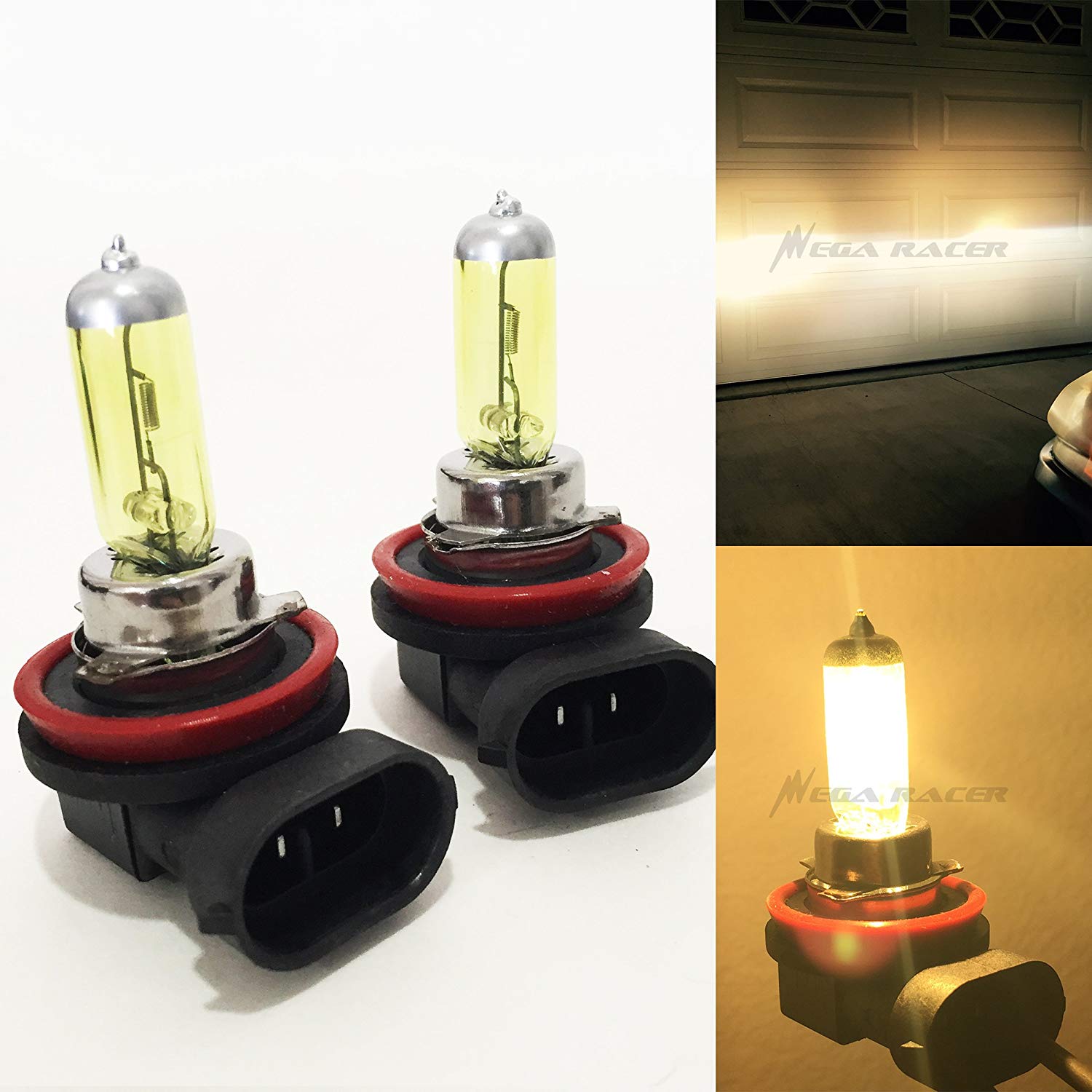 Mega Racer H11 (Fog Light) 55 Watt Hyper Yellow 3000K 3K Xenon Halogen Headlight Lamp Bulb - Auto DOT Replace USA