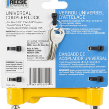 REESE Towpower 72783 Universal Coupler Lock, Adjustable Storage Security, Heavy-Duty Steel, Yellow and Chrome