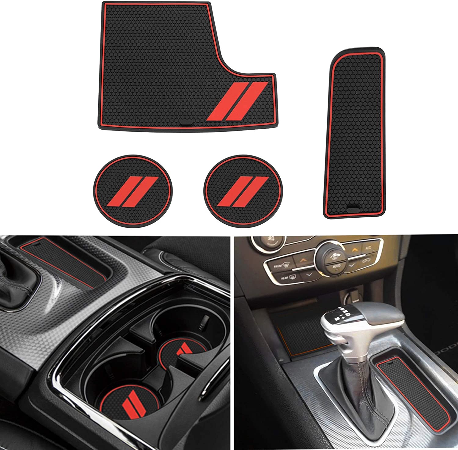 Mekar Anti-dust Custom Fit for 2015-2019 Dodge Charger Cup Holder Insert & Center Console Shifter Liner Trim Mats | 4pc Custom Fit Non Slip Storage Bin Mat Set Interior Accessories