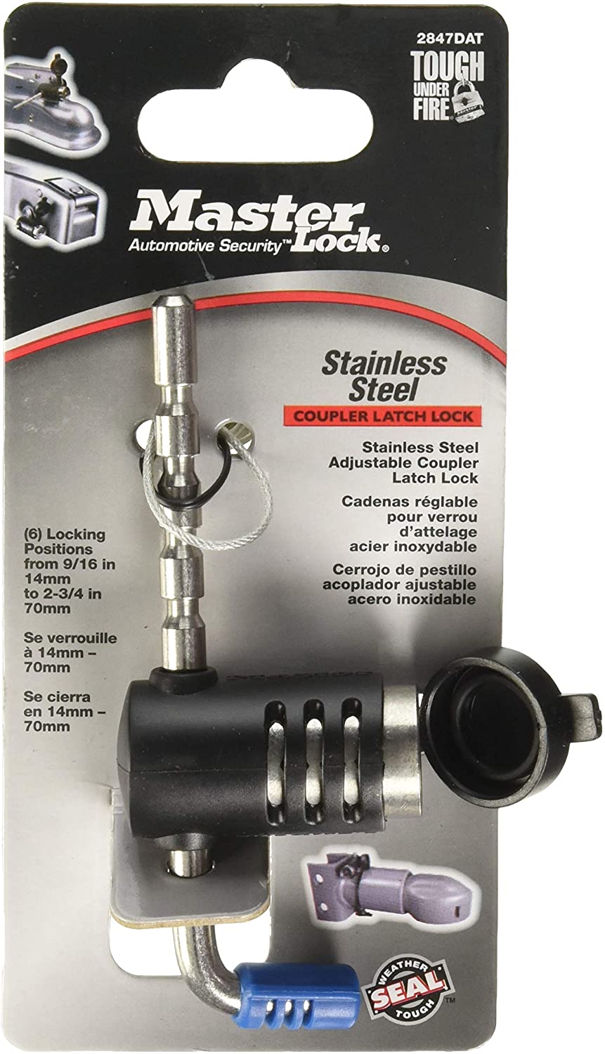 Master Lock Trailer Lock, Stainless Steel Adjustable Coupler Latch Lock, 2847DAT (1 Pack)