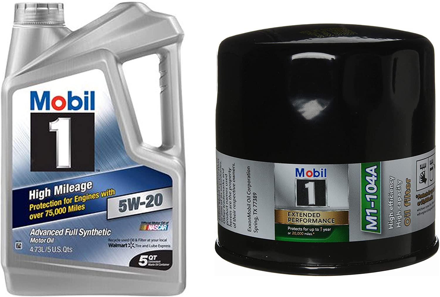 Mobil 1 5W-20 High Mileage Advanced Full Synthetic Motor Oil, 5-Quart, Single Bundle M1-104A Extended Performance Oil Filter