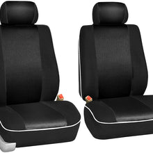 FH Group FH-FB063102 Pair Set Sports Fabric Car Seat Covers Solid Black, Airbag Compatible and Split Bench W. FH2033 Steering Wheel Cover and Seat Belt Pads- Fit Most Car, Truck, SUV, or Van