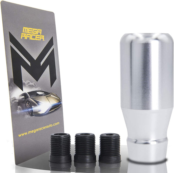 Mega Racer Silver Aluminum Shift Knob for Buttonless Automatic and 4, 5 and 6 Speed Manual Transmission Vehicles