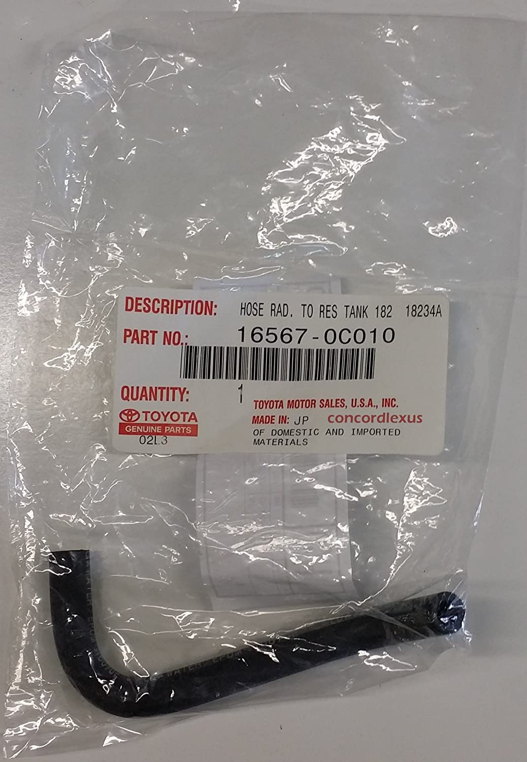 Toyota 16567-0C010 Engine Coolant Recovery Tank Hose