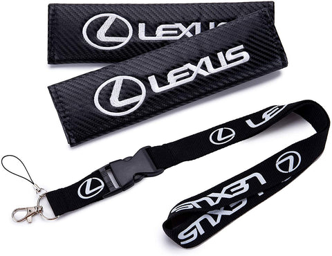 QZS Car Keychain Lanyard Badge Holder - 2pcs Set Carbon Fiber Car Seat Belt Shoulders Pad Cover Fit for Cars (Lexus)