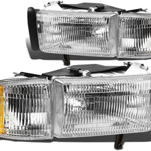 4Pcs OE Style Chrome Housing Clear Lens Headlight Replacement for Dodge Ram 1500 2500 3500 94-02
