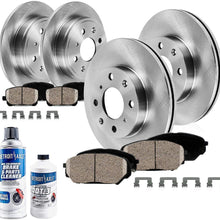 Detroit Axle - All (4) Front & Rear Disc Brake Kit Rotors w/Ceramic Pads w/Hardware & Brake Kit Cleaner Fluid for 2004-2009 Kia Spectra - [2005-2009 Kia Spectra5]