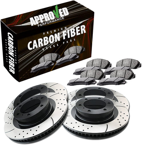 4WD Only Approved Performance F15876 - [Front & Rear Kit] Performance Drilled/Slotted Brake Rotors and Carbon Fiber Pads