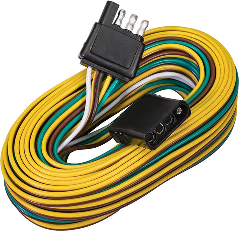 4 Pin Flat Trailer Wiring Harness Kit [Wishbone-Style] [SAE J1128 Rated] [25' Male & 4' Female] [18 AWG Color Coded Wires] 4 Way Flat 5 Wire Harness For Utility Boat Trailer Lights Kits