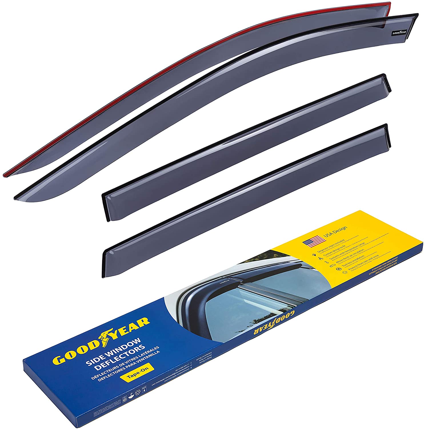 Goodyear Side Window Deflectors for Nissan Rogue 2014-2020, Tape-on Rain Guards, Window Visors, 4 Pieces - GY003121