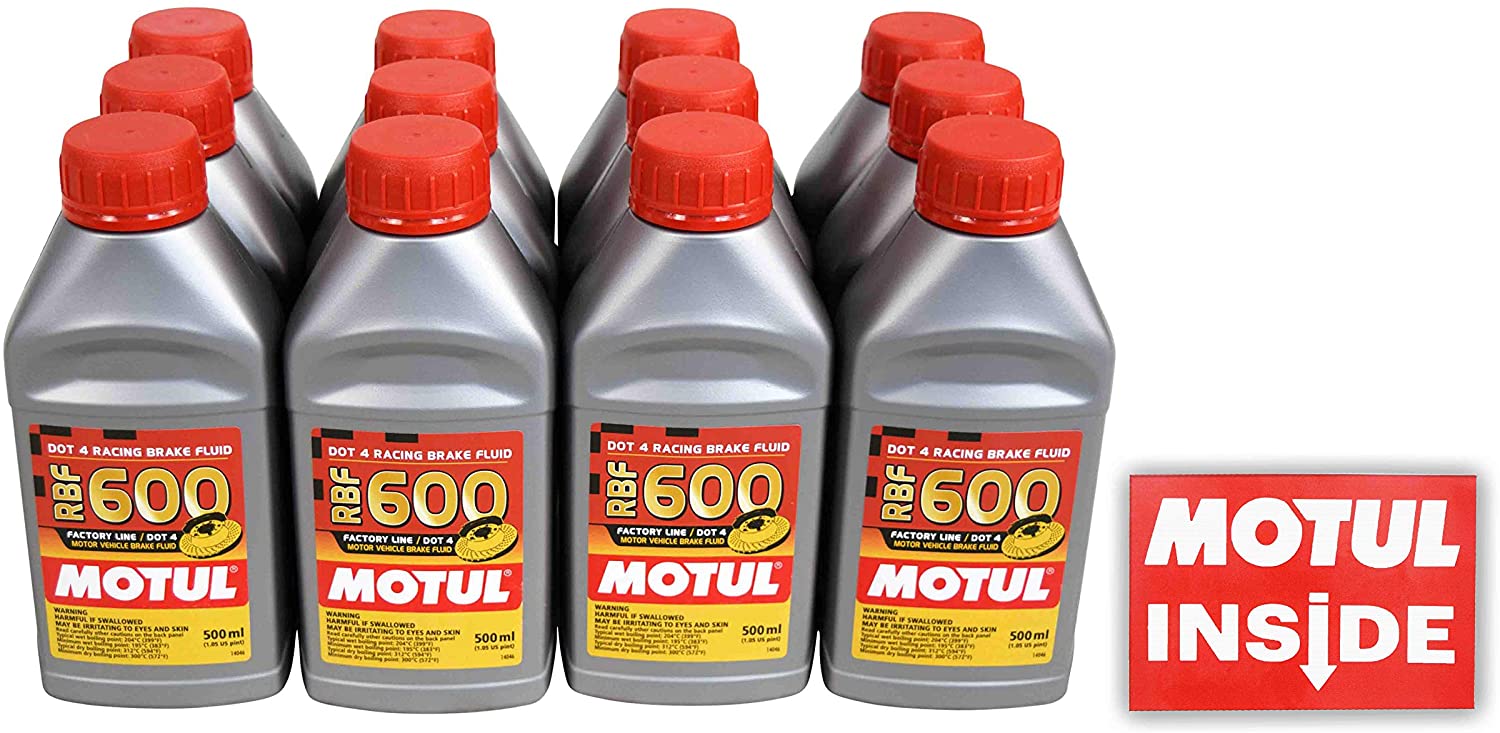 Motul (12 Pack) 100949 RBF 600 DOT 4 100% Synthetic Factory Line Racing Brake Fluid with Premium Motul Sticker (12)