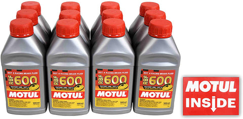 Motul (12 Pack) 100949 RBF 600 DOT 4 100% Synthetic Factory Line Racing Brake Fluid with Premium Motul Sticker (12)