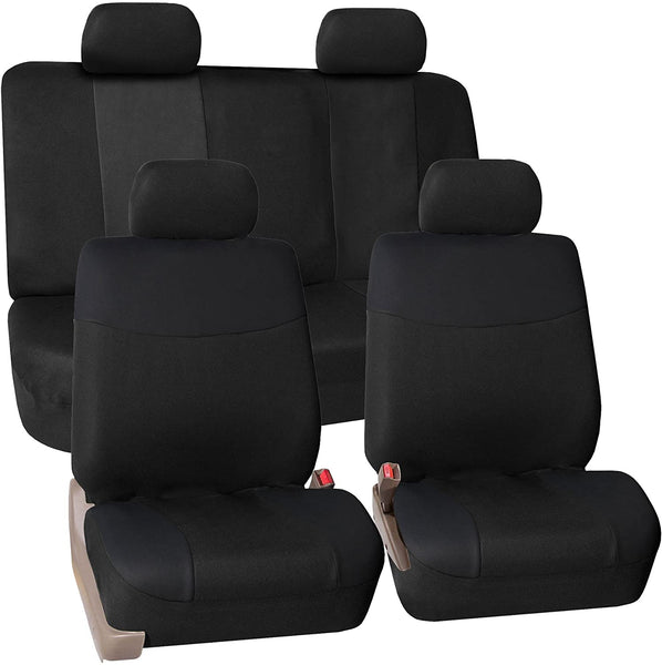 FH Group FH-FB056102 Modern Flat Cloth Seat Covers Pair Set, Beige/Black Color -Fit Most Car, Truck, SUV, or Van