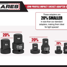 ARES 70198 - Low Profile Impact Socket Adapter Set - Impact-Rated Heat-Treated Chrome Vanadium Steel Features Knurling For Enhanced Grip
