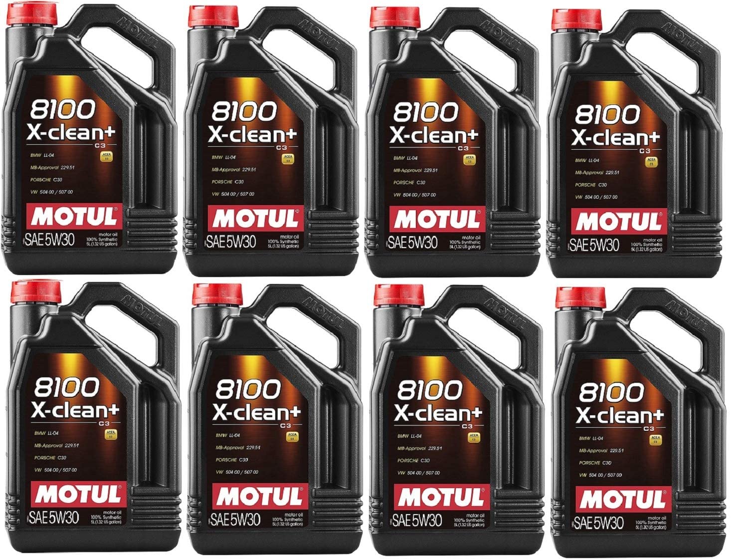 Motul 106377 Set of 8 8100 X-Clean+ 5W-30 Motor Oil 5-Liter Bottles