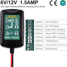 6V 12V 1.5A Trickle Battery Charger, Universal Power Battery Maintainer for Car, Automotive, Vehicle, Motorcycle, Lawn Mower, Marine, Boat, Snowmobile, ATV, RV, SLA AGM GEL CELL Lead Acid Battery
