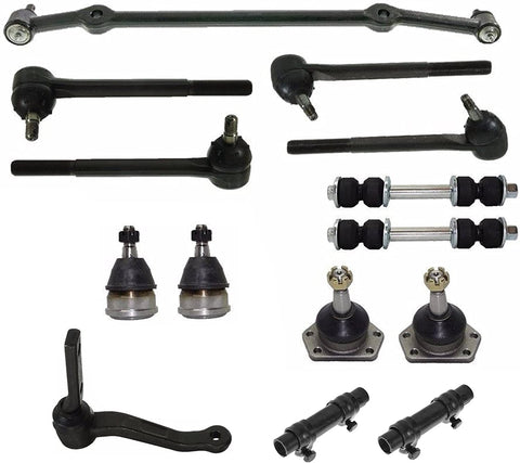 14 Pc Front Steering & Suspension Kit Upper and Lower Ball Joints, Tie Rod Linkages, Adjusting Sleeves, Center Link with Idler Arm, Sway Bar Links