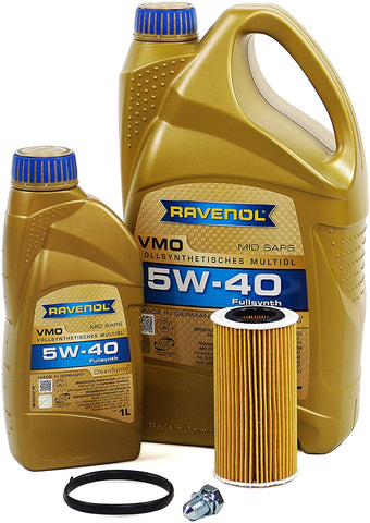 Blau J1A5090-E Motor Oil Change Kit - Compatible with 2010-14 VW Jetta VI w/ 5 Cylinder 2.5L Engine - 5w40