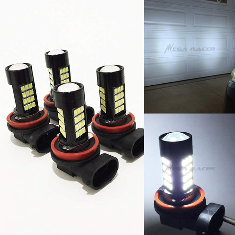 Mega Racer Pack of 4 H11 Bright Chip LED 42-SMD Canbus (FOG LAMP) Super Cool White 6000K Headlight Bulb - Xenon Light