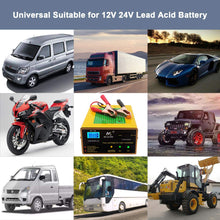 12V/24V Car Battery Charger, 5 Stage 1 Amp to 15 Amp 250W Trickle Charger Intelligent Pulse Repair Maintainer with LED Bar Screen for Car Boat Marine