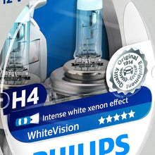 Philips WhiteVision 3700K Halogen Bulbs Xenon Effect (H4 Twin Pack)