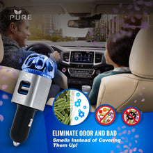 Car Air Purifier 3in1 Premium Stainless Steel Air Filter Ionizer w/Dual USB Quick Charge 3.0 USB-Eliminate Allergens Odor Smell, Smoke, Pets, Pollen Mold Bacteria w/Anti-Microbial Deodorizer (Silver)