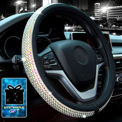 Didida Bling Steering Wheel Cover for Men Women Diamond Crystal Rhinestones Shiny Universal 15 Inch (Colorful)