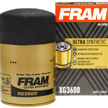 FRAM Ultra Synthetic Automotive Replacement Oil Filter, Designed for Synthetic Oil Changes Lasting up to 20k Miles, XG3600 with SureGrip (Pack of 1)